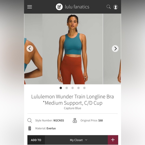 Lululemon Wunder Train Longline Bra Medium Support C/D Cup in Capture Blue - Picture 5 of 5